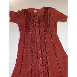 Cubicle Women's Free Size Burnt Orange Rayon Tie Back Long Dres Boho Buttons